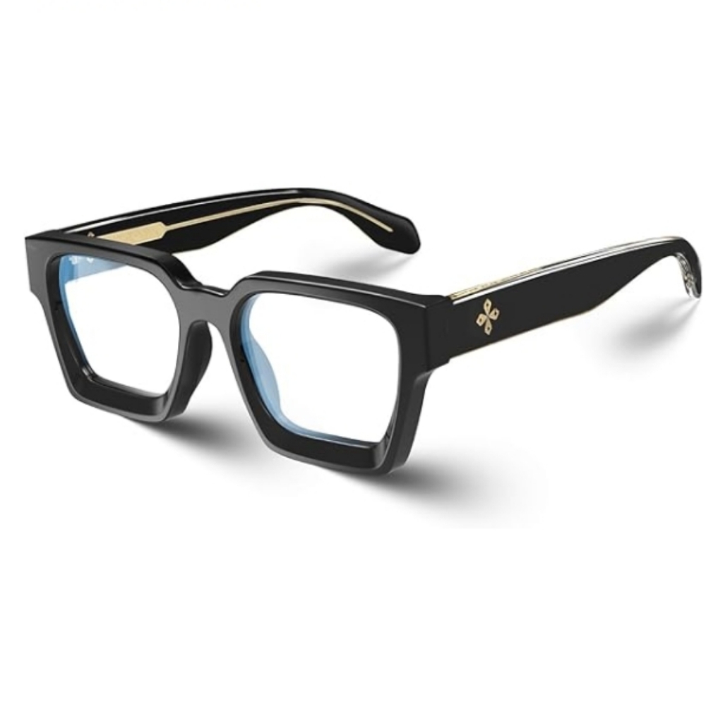 Blue Light Blocking Glasses Rectangle Chic Preppy Look Black Frame Eyeglasses